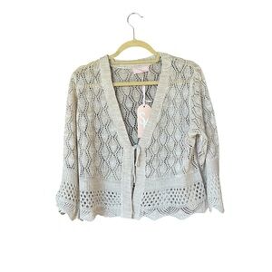 Sweet Kizz Size 1X Beige Open Knit Crochet Cottagecore  Grandpacore Cardigan NWT